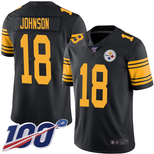 Men's Pittsburgh Steelers #18 Diontae Johnson 2019 100th Season Black Color Rush Limited Stitched NFL Jersey